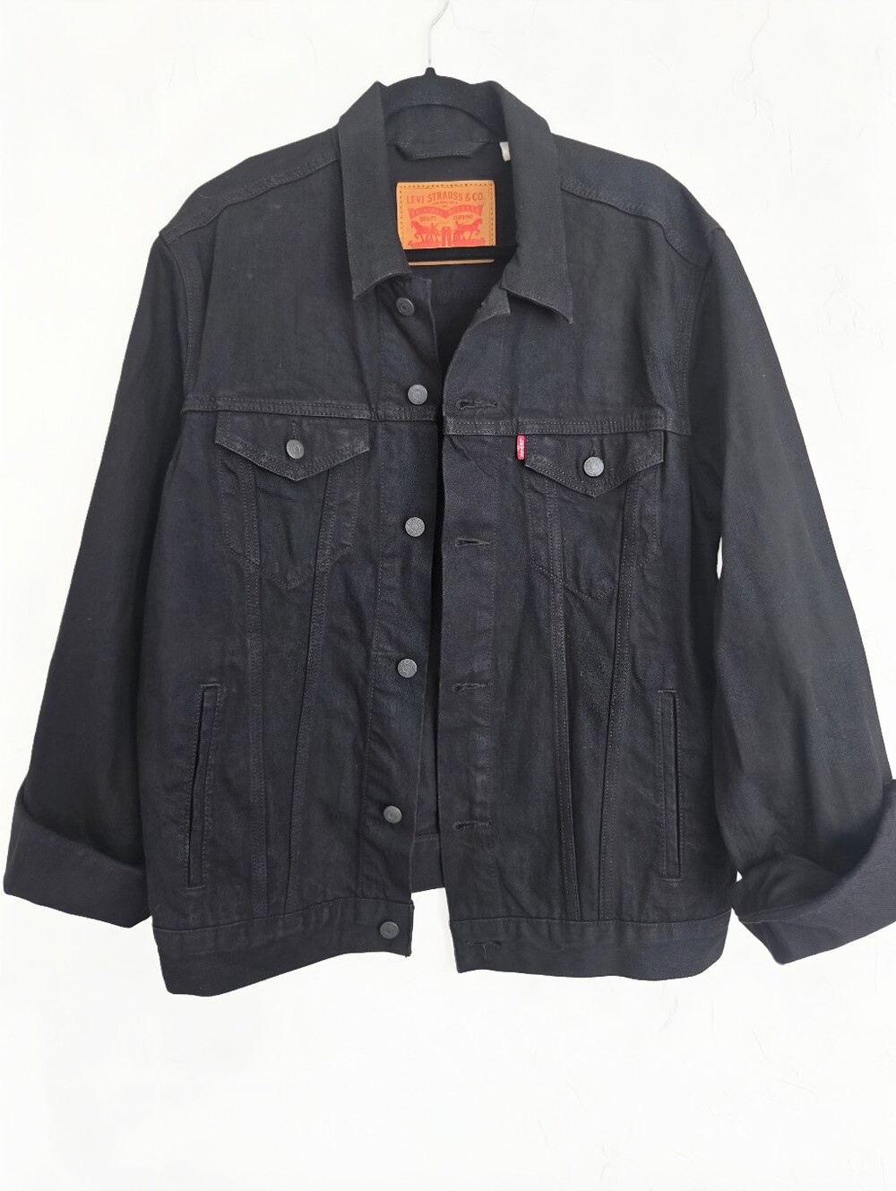 Levis Denim Jean Dark Black Trucker Oversized Jacket, L